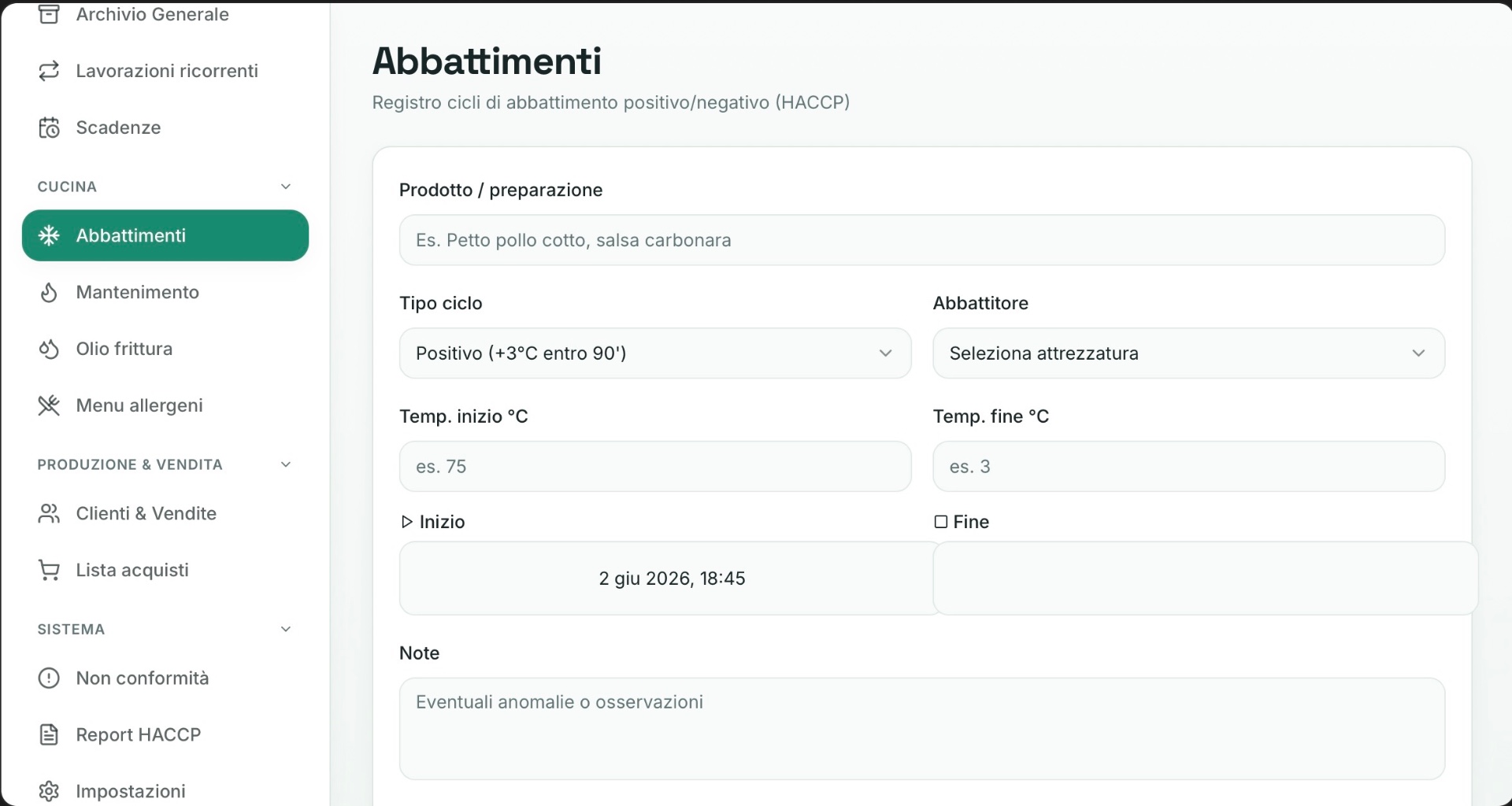 Registro cicli di abbattimento positivo e negativo